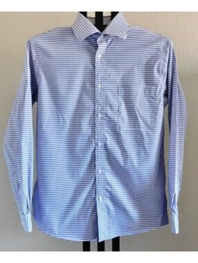 Jos A Bank Mens Slim Fit Dress Shirt Size 16/34 Blue Check Cotton Stretch